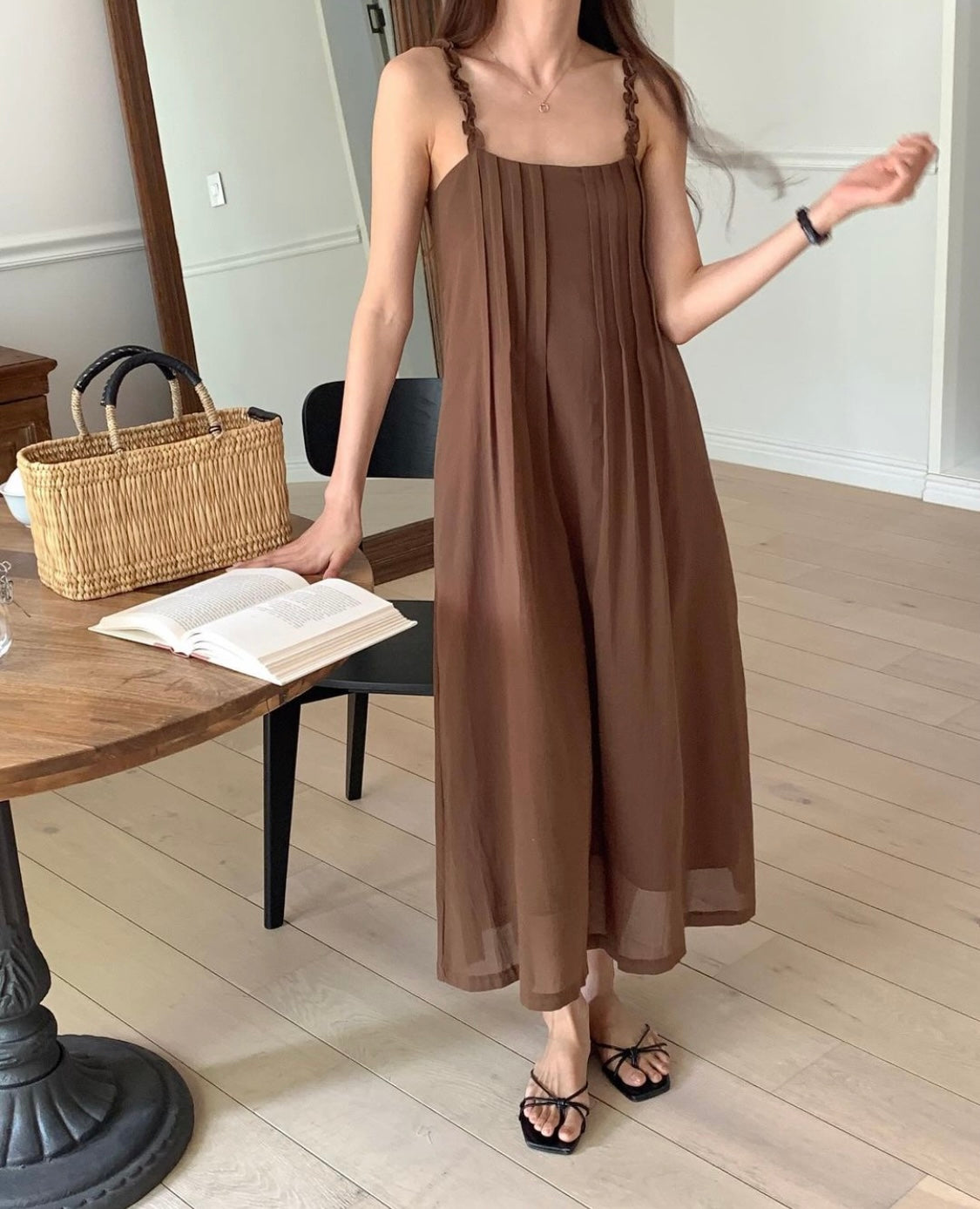 Pleated overall dress