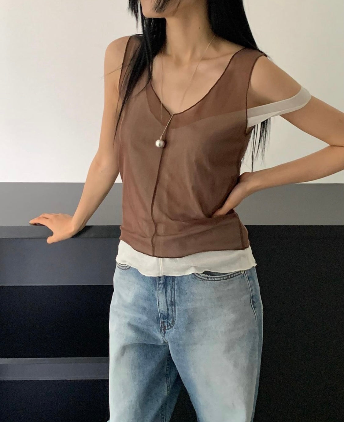 V-neck layered tank top